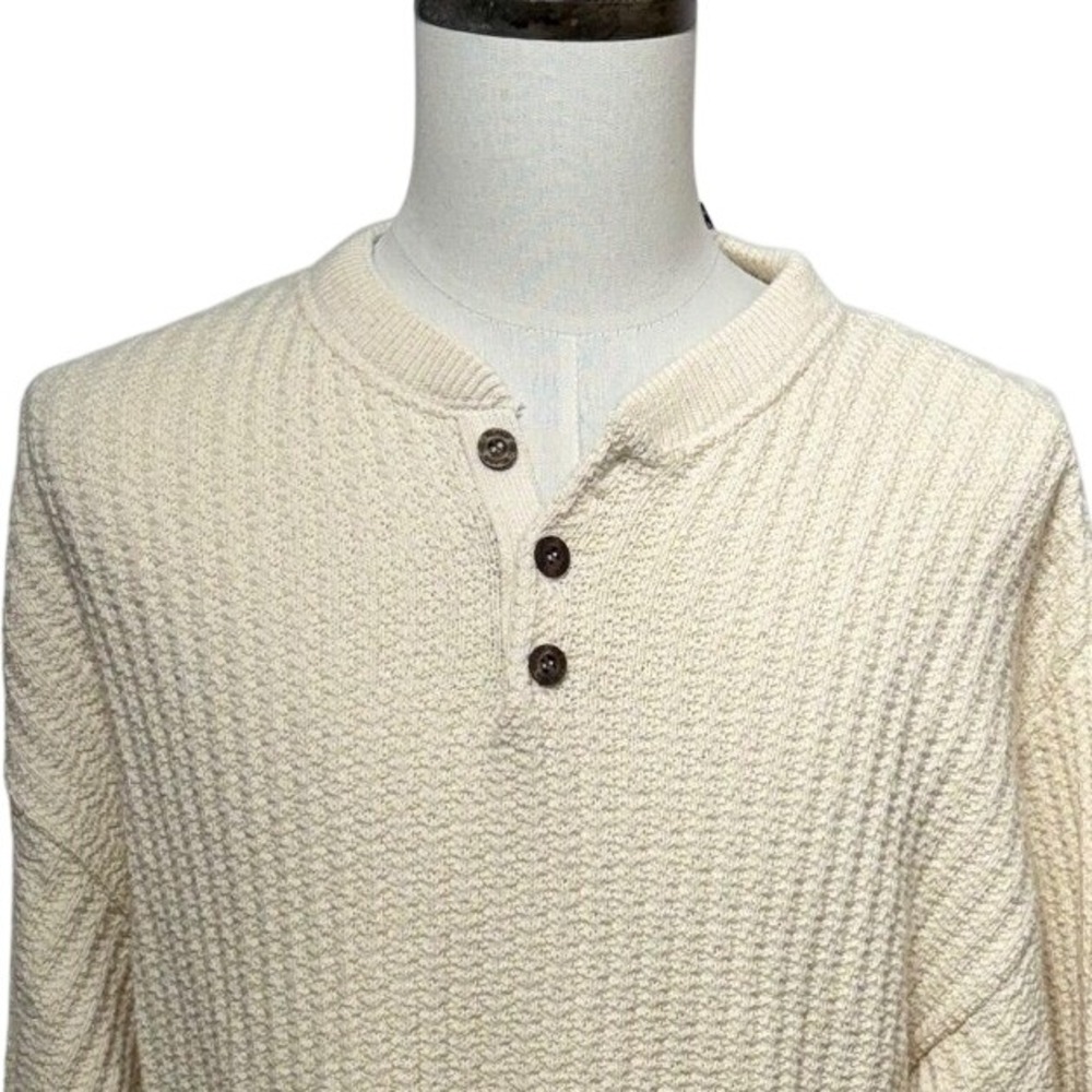 NEW Vintage Bill Blass Sweater Mens Large Cream Textured Henley Long Sleeve USA